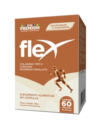 FLEX COLAGENO TIPO II, CURCUMA E MAGNESIO DILAMATO C/60 CAPS VITA PREMIUM