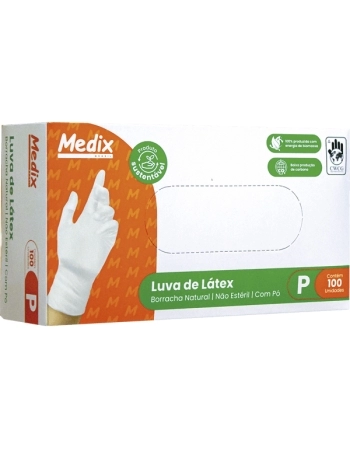 LUVA LATEX C/PO NAO CIRURG P 100UN MEDIX