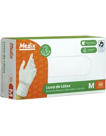 LUVA LATEX C/PO NAO CIRURG M 100UN MEDIX