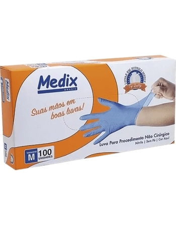 LUVA PROCED LATEX S/PO NAO CIRURG AZUL TAM M 100UN MEDIX
