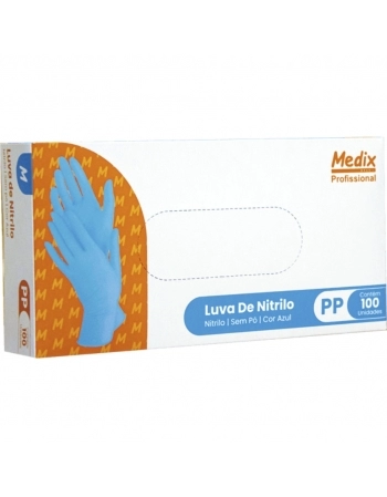 LUVA NITRILICA S/PO AZUL PP 100UN MEDIX