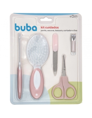 BUBA KIT CUIDADOS ROSA (PENTE, ESCOVA CABELO,LIXA,CORTADOR,TESOURA)