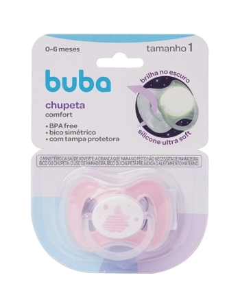 BUBA CHUPETA COMFORT Nº1 NUVEM ROSA C/TAMPA PROTETORA