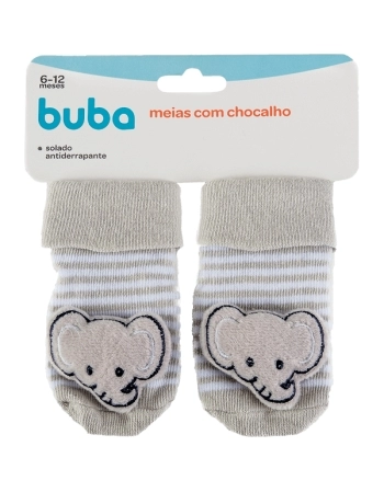 BUBA MEIA ANTIDERRAPANTE C/CHOCALHO ELEFANTINHO 6-12MESES