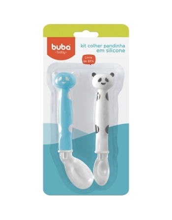 BUBA KIT 2 COLHERES EM SILICONE PANDINHA AZUL