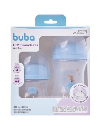 BUBA KIT 2 MAMADEIRAS EASY FLOW ELEFANTE AZUL AZUL 120/270ML
