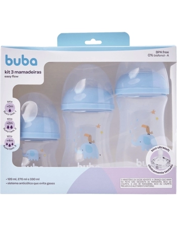 BUBA KIT 3 MAMADEIRAS EASY FLOW NUVEM BRANCA 120/270/330ML