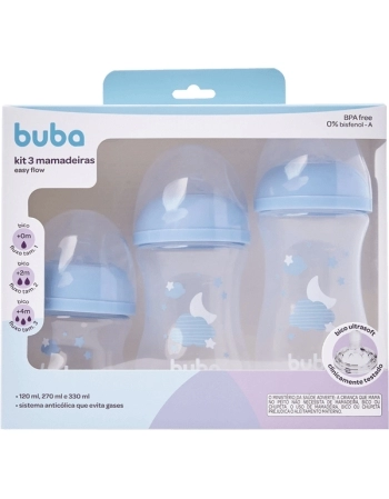 BUBA KIT 3 MAMADEIRAS EASY FLOW NUVEM BRANCA 120/270/330ML