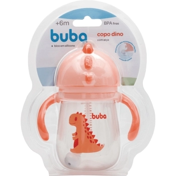BUBA COPO CANUDO DISPOSITIVO C/ALCA DINO ROSA 240ML