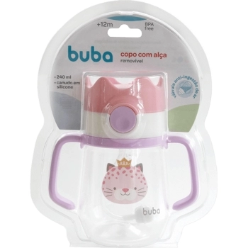 BUBA COPO CANUDO DISPOSITIVO C/ALCA COROA ONCA ROSA 240ML