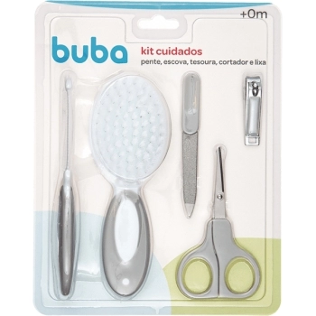 BUBA KIT CUIDADOS CINZA (PENTE, ESCOVA,LIXA,CORTADOR,TESOURA)