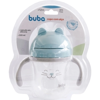 BUBA COPO CANUDO DISPOSITIVO C/ALCA GATINHO AZUL 220ML