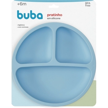BUBA PRATINHO SILICONE COM DIVISORIAS E VENTOSAS AZUL +6M