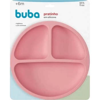 BUBA PRATINHO SILICONE COM DIVISORIAS E VENTOSAS ROSA +6M