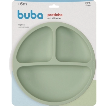 BUBA PRATINHO SILICONE COM DIVISORIAS E VENTOSAS VERDE +6M