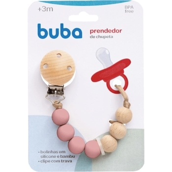 BUBA PRENDEDOR DE CHUPETA SILICONE E BAMBU ROSA