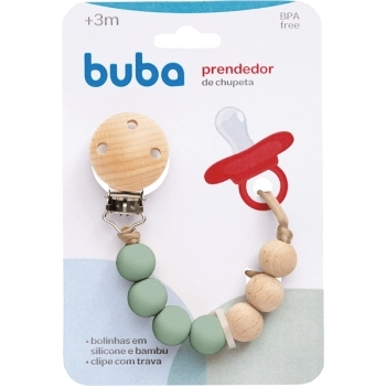BUBA PRENDEDOR DE CHUPETA SILICONE E BAMBU VERDE