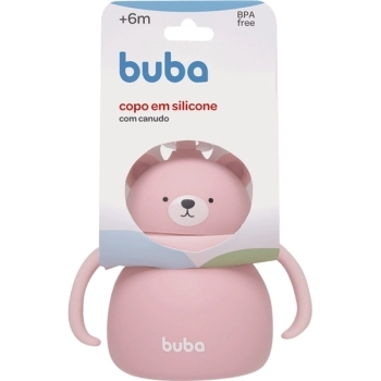 BUBA COPO SILICONE C/CANUDO URSO ROSA 200ML