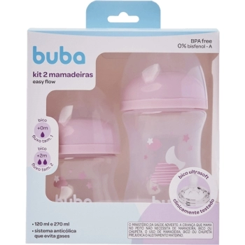 BUBA KIT 2 MAMADEIRAS EASY FLOW NUVEM ROSA 120/270ML