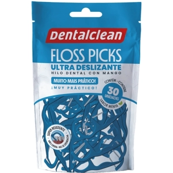 FLOSS PICKS FIO DENTAL COM HASTE PLASTICA 30UN DENTALCLEAN