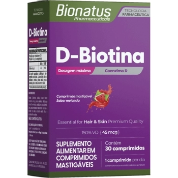 D-BIOTINA 30CPR MASTIGAVEL SABOR MELANCIA BIONATUS