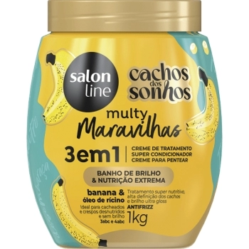 CACHOS DOS SONHOS CREME PENTEAR MULTY MARAVILHAS 3X1 BANANA 1KG SALON LINE