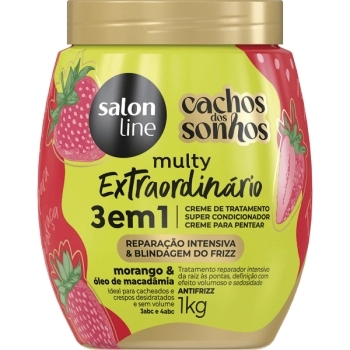CACHOS DOS SONHOS CREME PENTEAR MULTY EXTRAORD 3X1 MORANGO 1KG SALON LINE