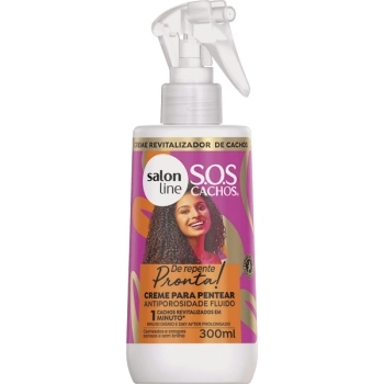 SOS CACHOS CREME PENTEAR ANTIPOROSIDADE DE REPENTE PRONTA 300ML SALON LINE
