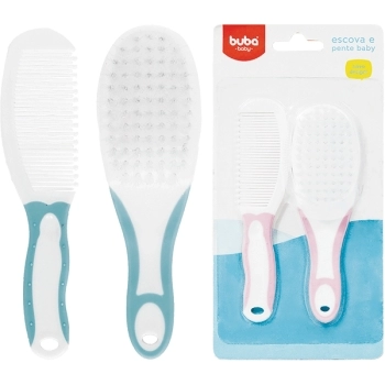 BUBA KIT ESCOVA E PENTE CERDAS MACIAS AZUL/ROSA