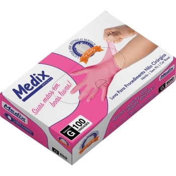 LUVA NITRILICA S/PO ROSA P 100UN MEDIX