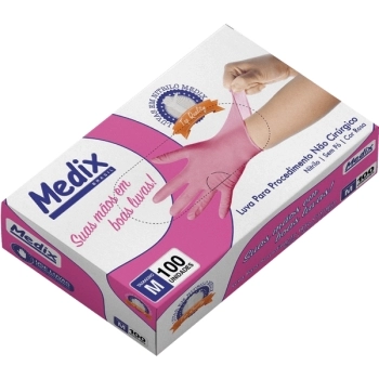 LUVA NITRILICA S/PO ROSA M 100UN MEDIX