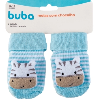 BUBA MEIA ANTIDERRAPANTE C/CHOCALHO ZEBRINHA AZUL 6-12MESES