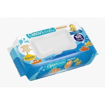 CLEAN BABY PREMIUM TOALHA UMED FLIP TOP 100UND (20X15CM) WIPEX