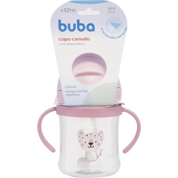 BUBA COPO CANUDO DISPOSITIVO C/ALCA ONCINHA ROSA 250ML (+ 12M)