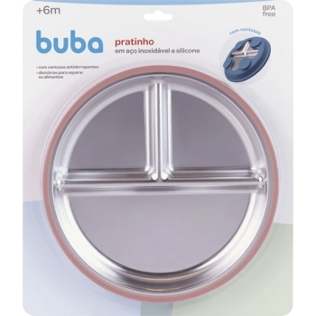 BUBA PRATINHO INOX E SILICONE COM DIVISORIAS E VENTOSAS ROSA +6M