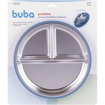BUBA PRATINHO INOX E SILICONE COM DIVISORIAS E VENTOSAS AZUL +6M