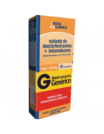 MALEATO DE DEXCLORFENIRAMINA + BETAMETASONA 2/0,25MG 20 CPR - GENÉRICO