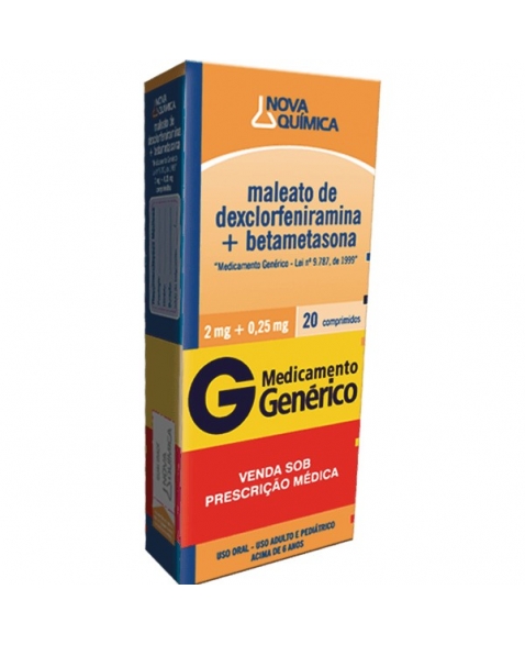 MALEATO DE DEXCLORFENIRAMINA + BETAMETASONA 2/0,25MG 20 CPR - GENÉRICO