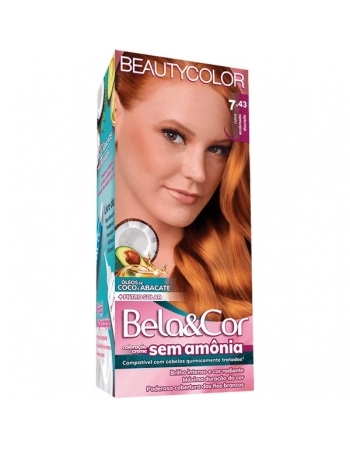 COL CREME BELA & COR KIT S/ AMONIA 7.43 RUIVO ACOBRE DOURADO