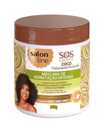 SOS CACHOS MASCARA HIDRATACAO COCO TRATAMENTO PROFUNDO 500GR SALON LINE