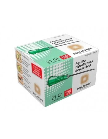 AGULHA HIPODERMICA DESCART 25X0,80 VERDE 100UN DESCARPACK