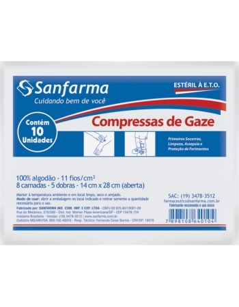 COMPRESSA DE GAZE ESTERIL 11 FIOS 10UN SANFARMA