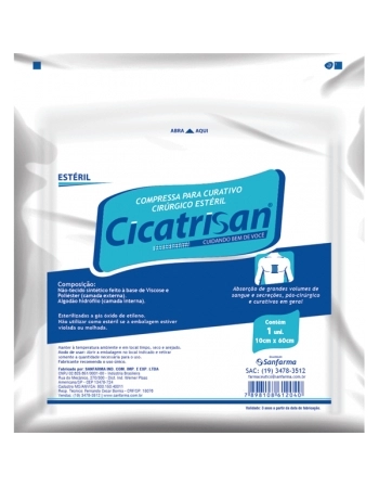 COMPRESSA CURATIVO CIRURGICO 01 UND ESTERIL CICATRISAN 10X60 CM