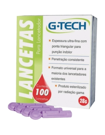 LANCETA PARA LANCETADOR G-TECH 28G CX COM 100 UND