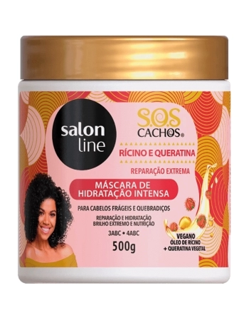 MÁSCARA DE HIDRATAÇÃO SOS CACHOS RÍCINO E QUERATINA SALON LINE 500G