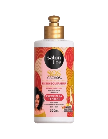 SOS CACHOS CREME PENTEAR RICINO E QUERATINA 300ML SALON LINE