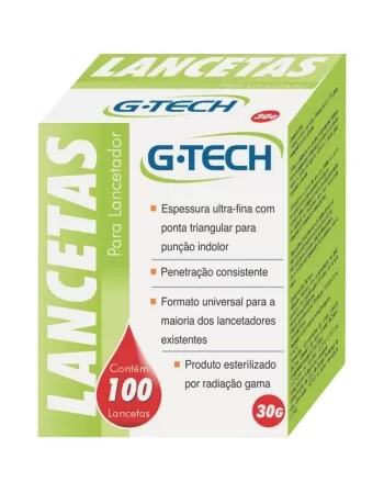 LANCETA PARA LANCETADOR G-TECH 30G CX COM 100 UND